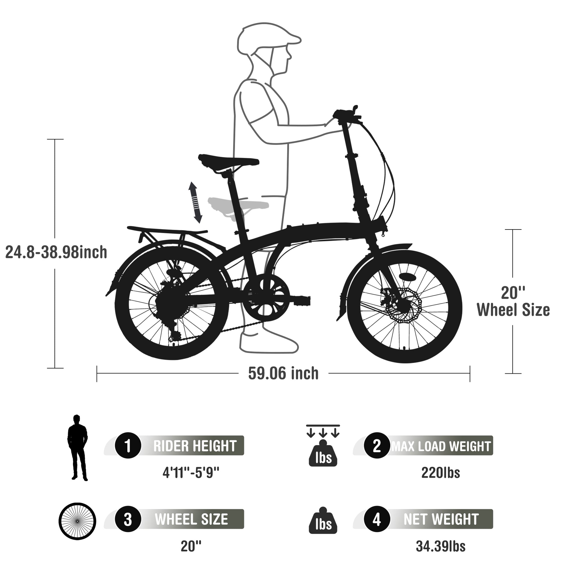 20" Folding Bike Steel Frame 7 Speed City Bike Cycling Grey Garden & Outdoor Steel