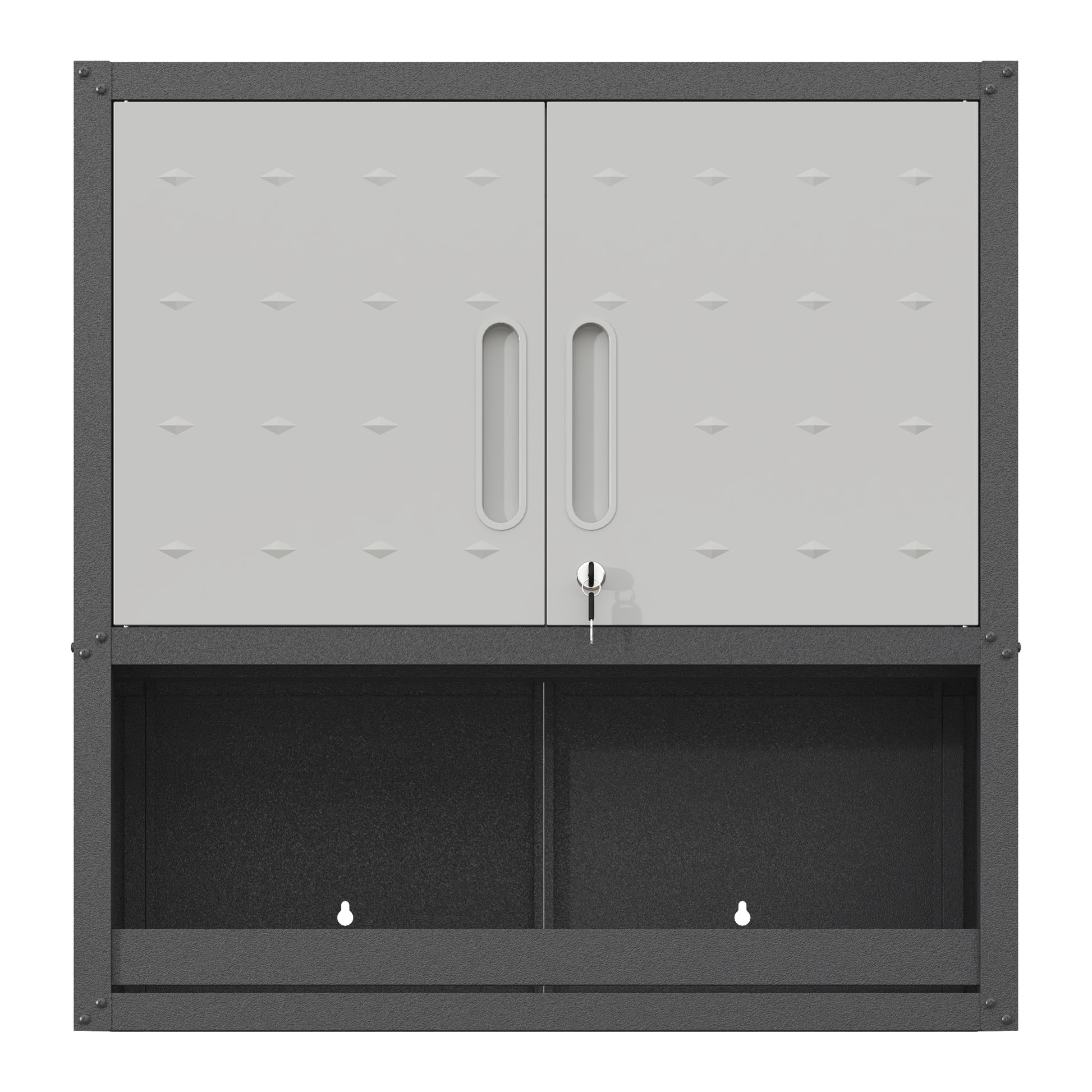 Metal Wall Mounted Tool Storage Cabinet With Locking Door And 1 Shelf 1 Opened Drawer For Garage Warehouse,Office,Assembly Required Black Gray Modern Metal