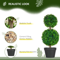 Homcom Artificial Plant For Home Decor Indoor & Outdoor Fake Plants Artificial Tree In Pot, 2 Ball Boxwood Topiary Tree For Home Office, Living Room Decor, Green Green Plastic