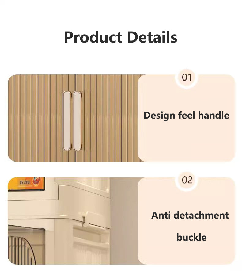 19.69" Side Wide Folding Storage Cabinet ,3 Tiers,19.69" 11.81" 31.1",Collapsible Storage Bins With Magnetic Door, Plastic Storage Cabinet With Wheels, Closet Organizers And Storage Containers Cream