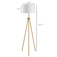 Homcom 59.75" Standing Floor Lamp Fabric Lampshade Steel Tripod, Gold Gold Steel