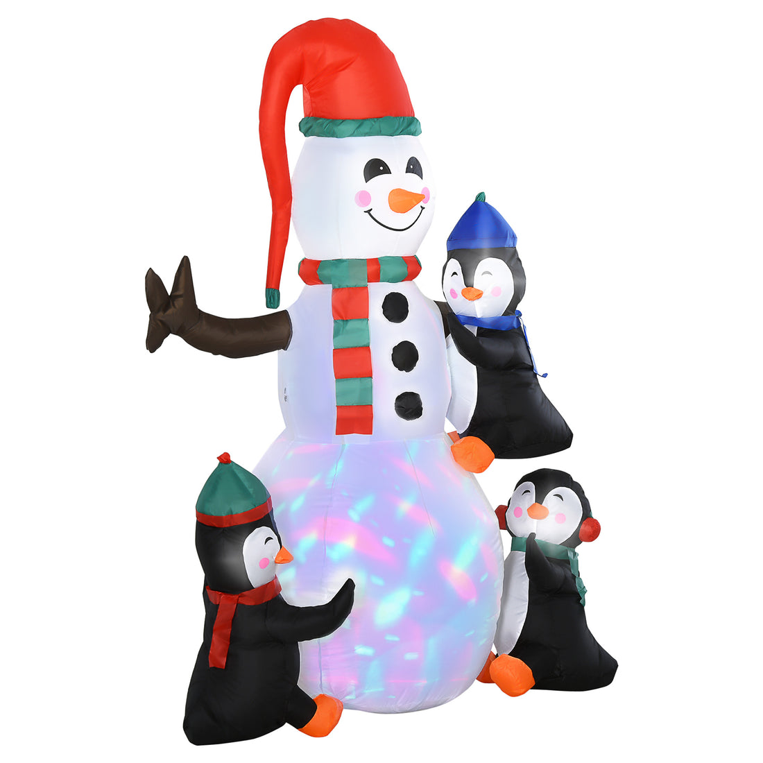 Homcom 6' Christmas Inflatables Outdoor Decorations Snowman With Penguins, Blow Up Yard Christmas Decor With Led Rotating Colorful Light Multicolor Polyester