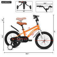 A14114 Kids Bike 14 Inch For Boys & Girls With Training Wheels, Freestyle Kids' Bicycle With Fender. Orange Steel