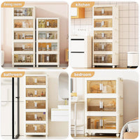 19.69" Side Wide Folding Storage Cabinet ,3 Tiers,19.69" 11.81" 31.1",Collapsible Storage Bins With Magnetic Door, Plastic Storage Cabinet With Wheels, Closet Organizers And Storage Containers Cream