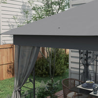Outsunny 10' X 11.5' Metal Patio Gazebo, Double Roof Outdoor Gazebo Canopy Shelter With Tree Motifs Corner Frame And Netting, For Garden, Lawn, Backyard, And Deck, Gray Gray Polyester