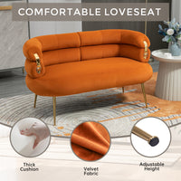 Coolmore Small Loveseat Sofa, Upholstered Mini Couch With Curved Backrest With Stylish Golden Decor, Small Comfy Beautiful Seat Leisure Accent Couch For Living Room, Bedroom, Office Orange Orange Foam Velvet