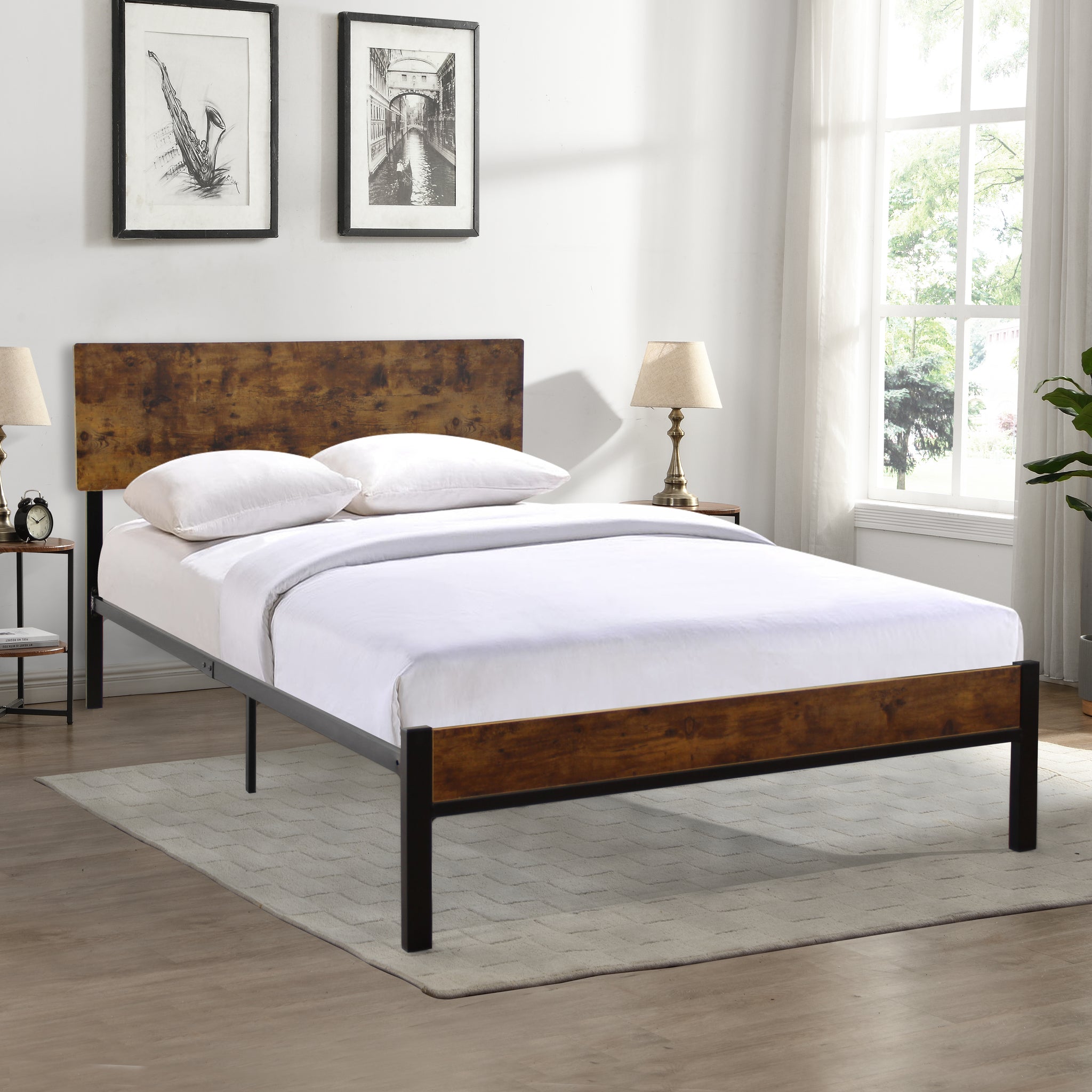 Twin Size Metal Bed Sturdy System Metal Bed Frame,Modern Style And Comfort To Any Bedroom,Black Twin Black Metal & Wood