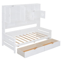 Twin Size Wooden Daybed With 2 Drawers, And All In One Cabinet And Shelf, White Twin White Wood