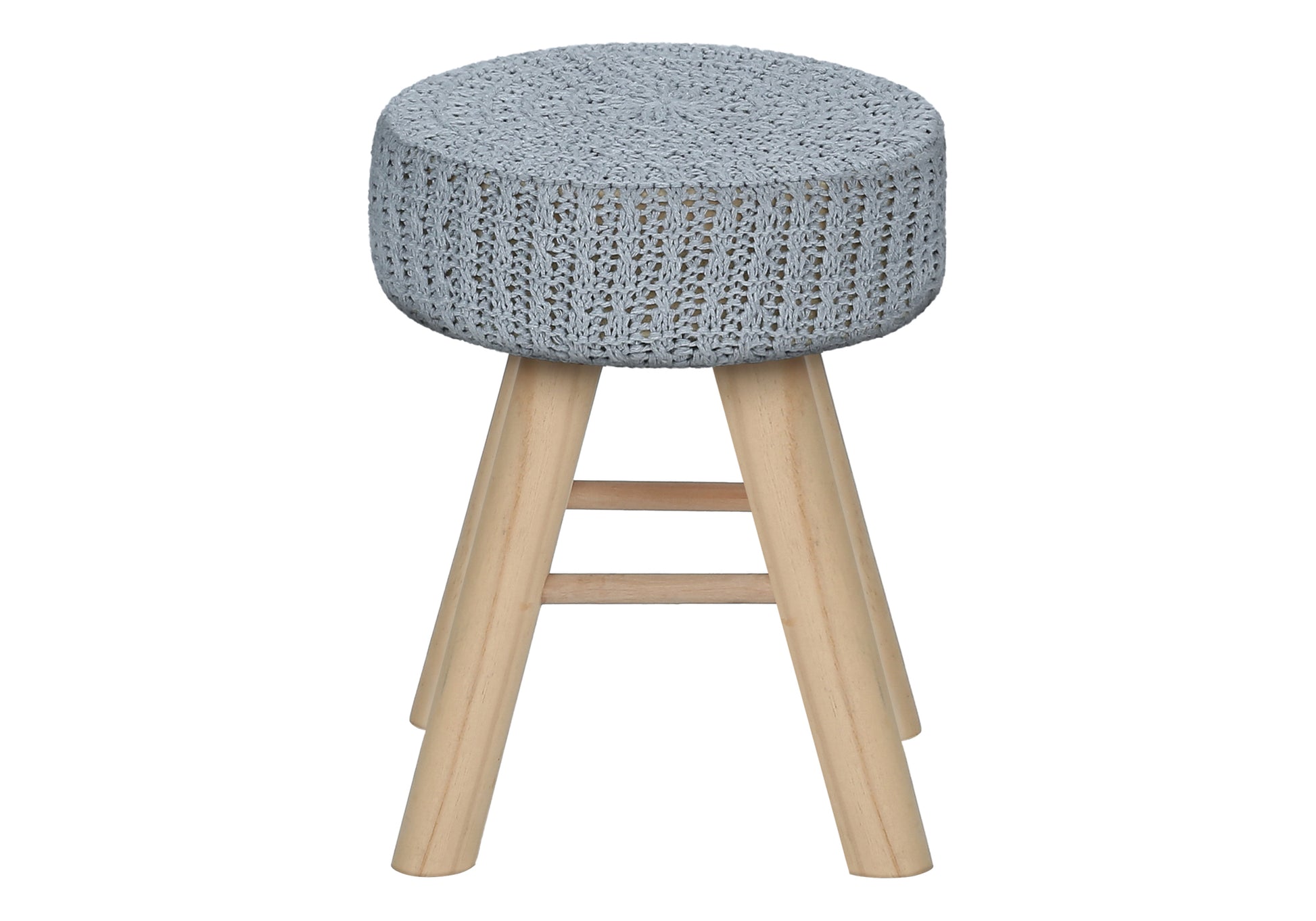 Ottoman, Pouf, Footrest, Foot Stool, 12" Round, Grey Velvet, Natural Wood Legs, Contemporary, Modern Grey Foam Polyester