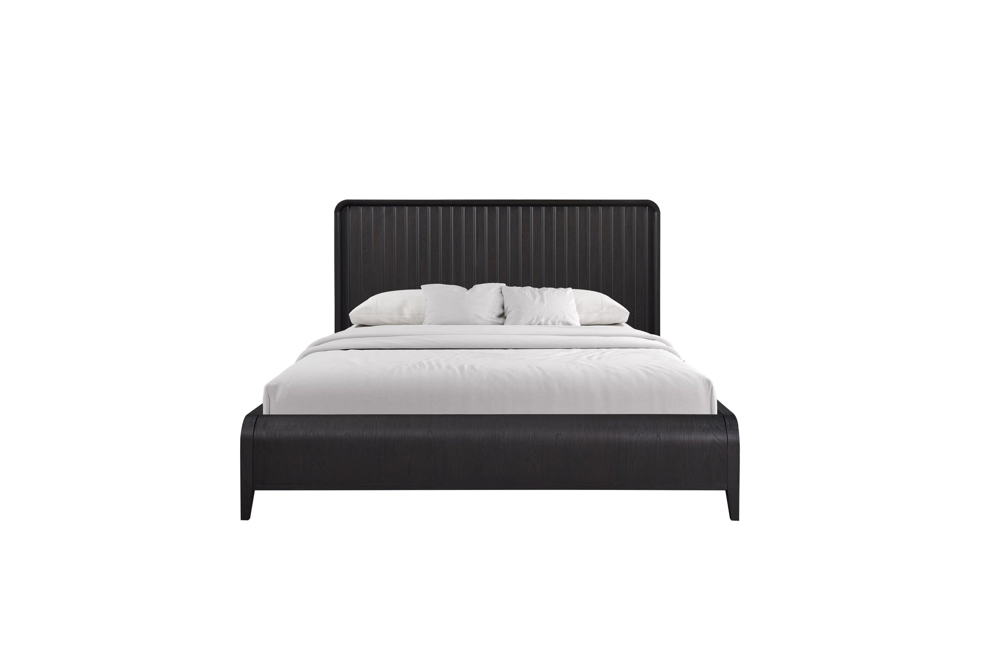 Queen Waterfall Panel Bed Black Solid Wood Mdf