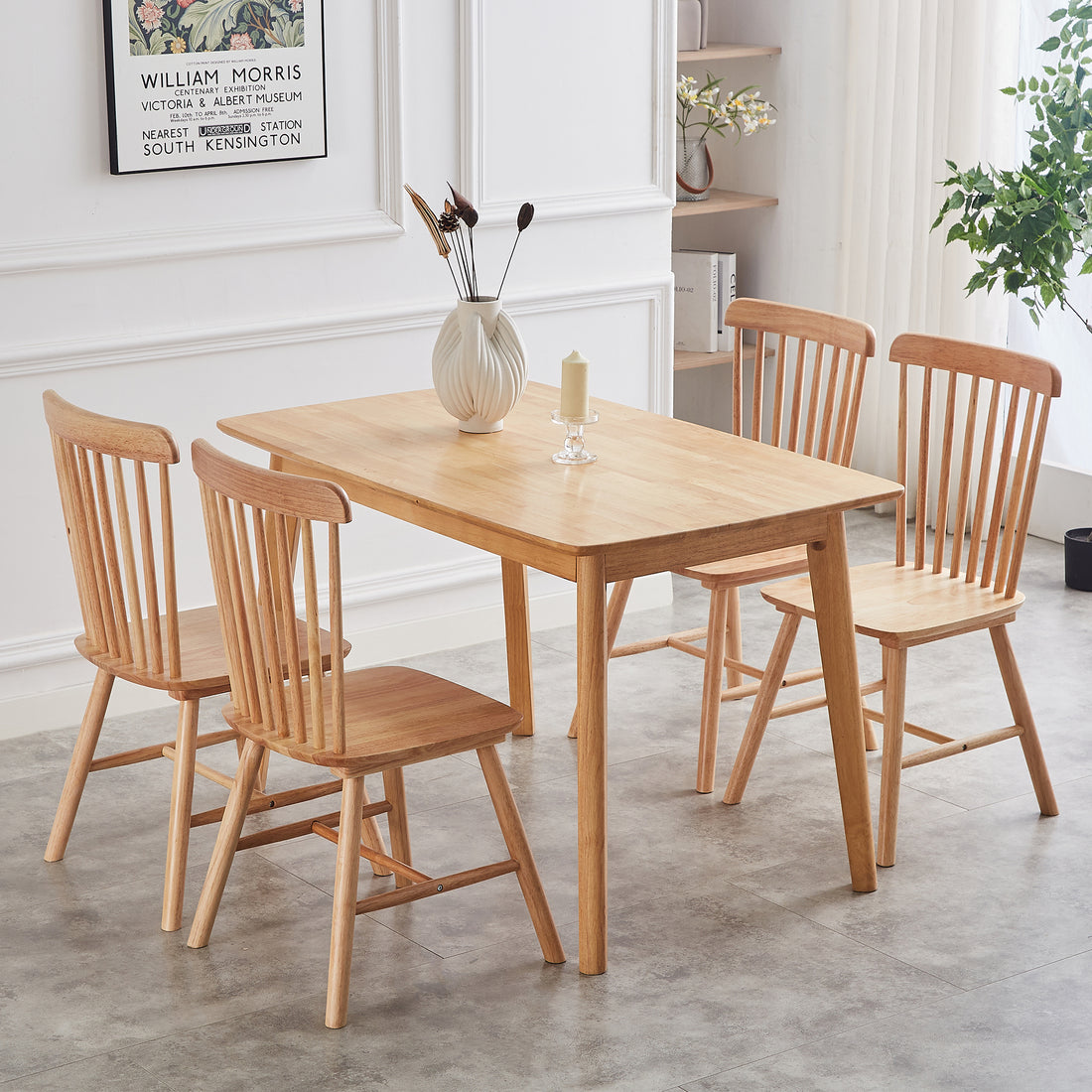 4Pieces Of Dining Chair, Natural, Rubber Wood Material, Dining Chair, Solid Wood Chair, Solid Wood Dining Table Chair, Living Room Chair, Simple And Natural Natural Rubber Wood