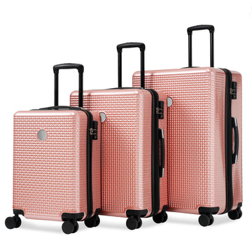 Luggage Sets 3 Piece Hardshell Suitcases With Wheels, Lightweight Expandable Travel Luggage With Tsa Lock, Carry On, Checked Luggage 20Inch 24Inch 28Inch Rose Gold Abs Pc