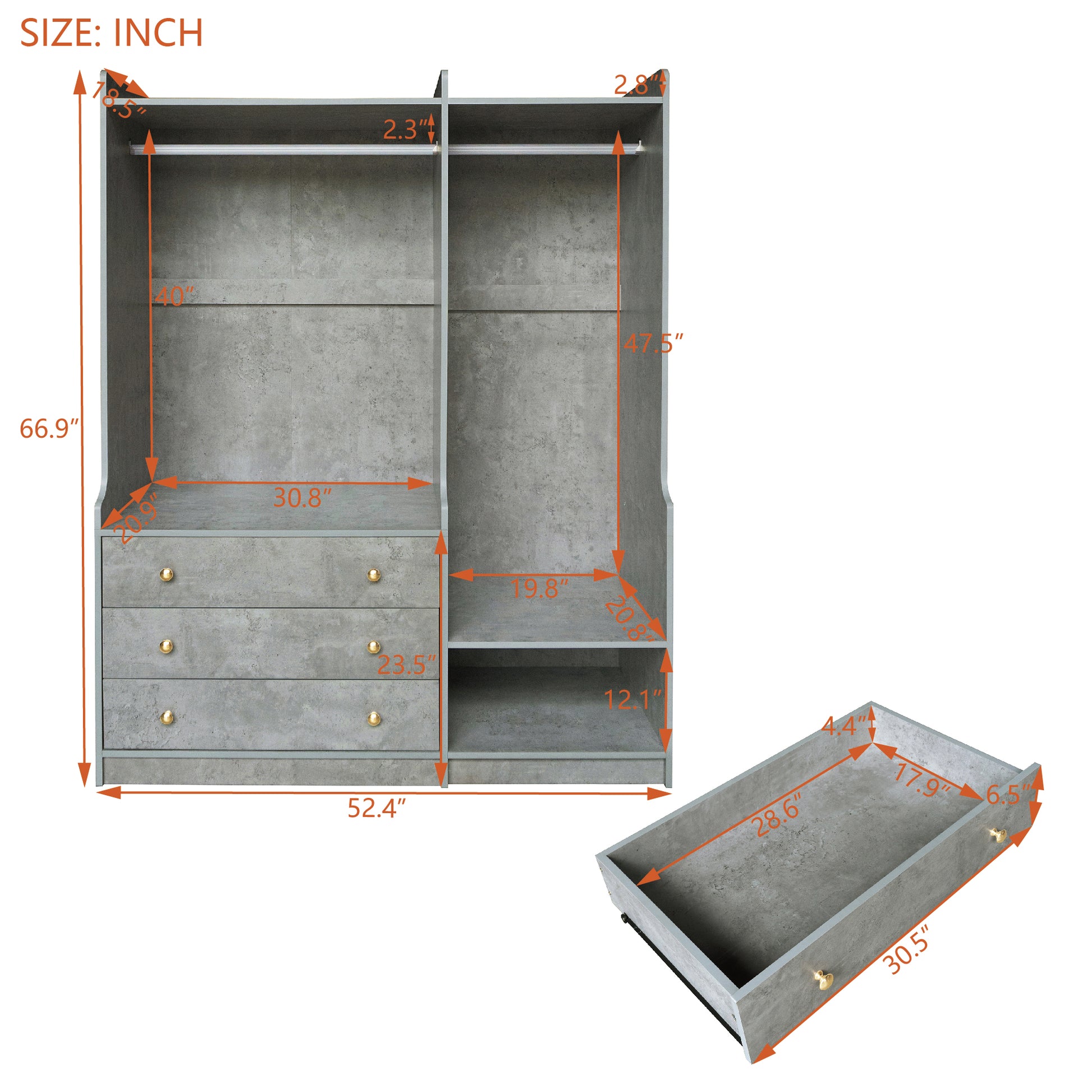 Open Wooden Wardrobe Storage For Bedroom, Gray Gray Particle Board