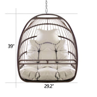 Swing Hammock Egg Basket Chairs Without Stand Indoor Outdoor, Uv Resistant Cushion Hanging Chair, Foldable Frame 350Lbs Capacity Ceiling Hammock Chair For Patio Porch Backyard Balcony Beige Brown