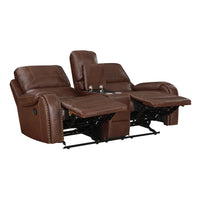 Double Glider Reclining Brown Beautiful Seat With Center Console, Receptacles And Usb Ports,Faux Leather Upholstered Traditional Trim 1Pc Modern Living Room Furniture Brown Faux Leather Wood Primary Living Space Modern Plywood,Solid Wood