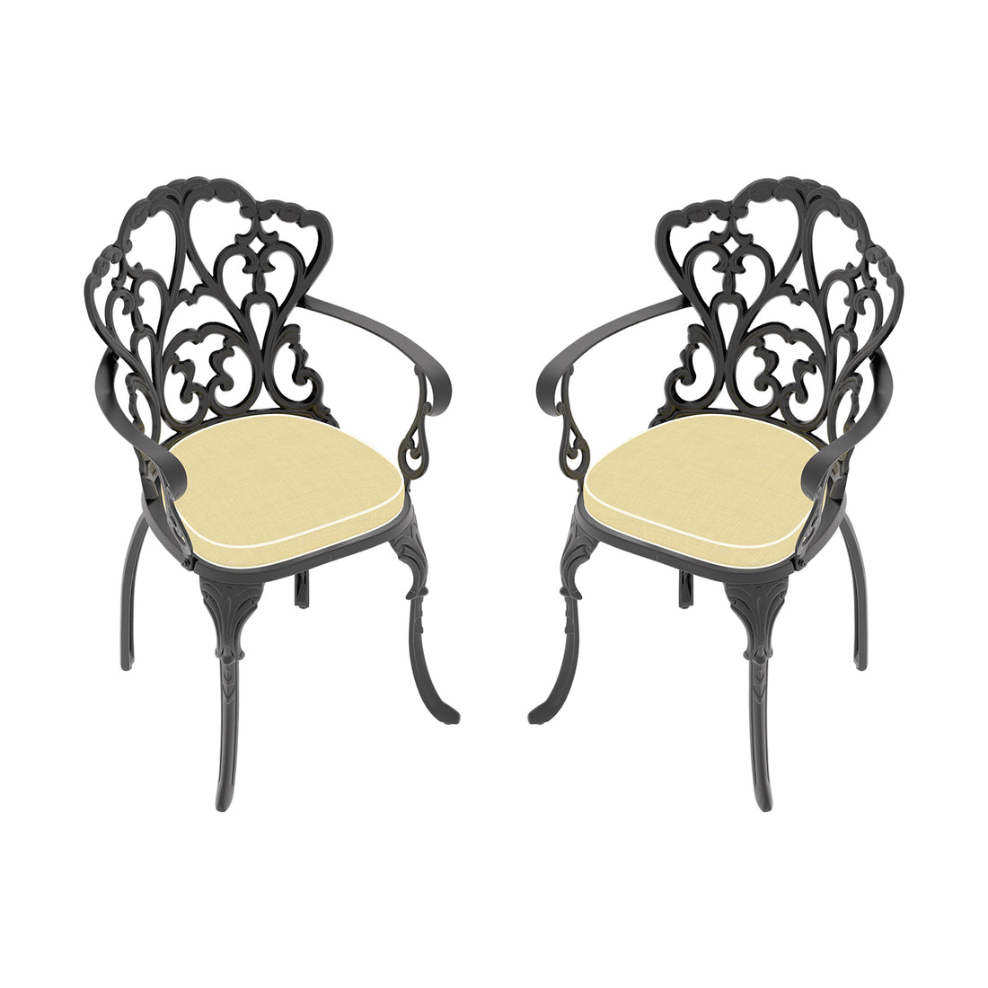 Cast Aluminum Patio Dining Chair 2Pcs With Black Frame And Cushions In Random Colors Yes Complete Patio Set Black Rust Resistant Frame Water Resistant Cushion Garden & Outdoor Complete Patio Sets Aluminium