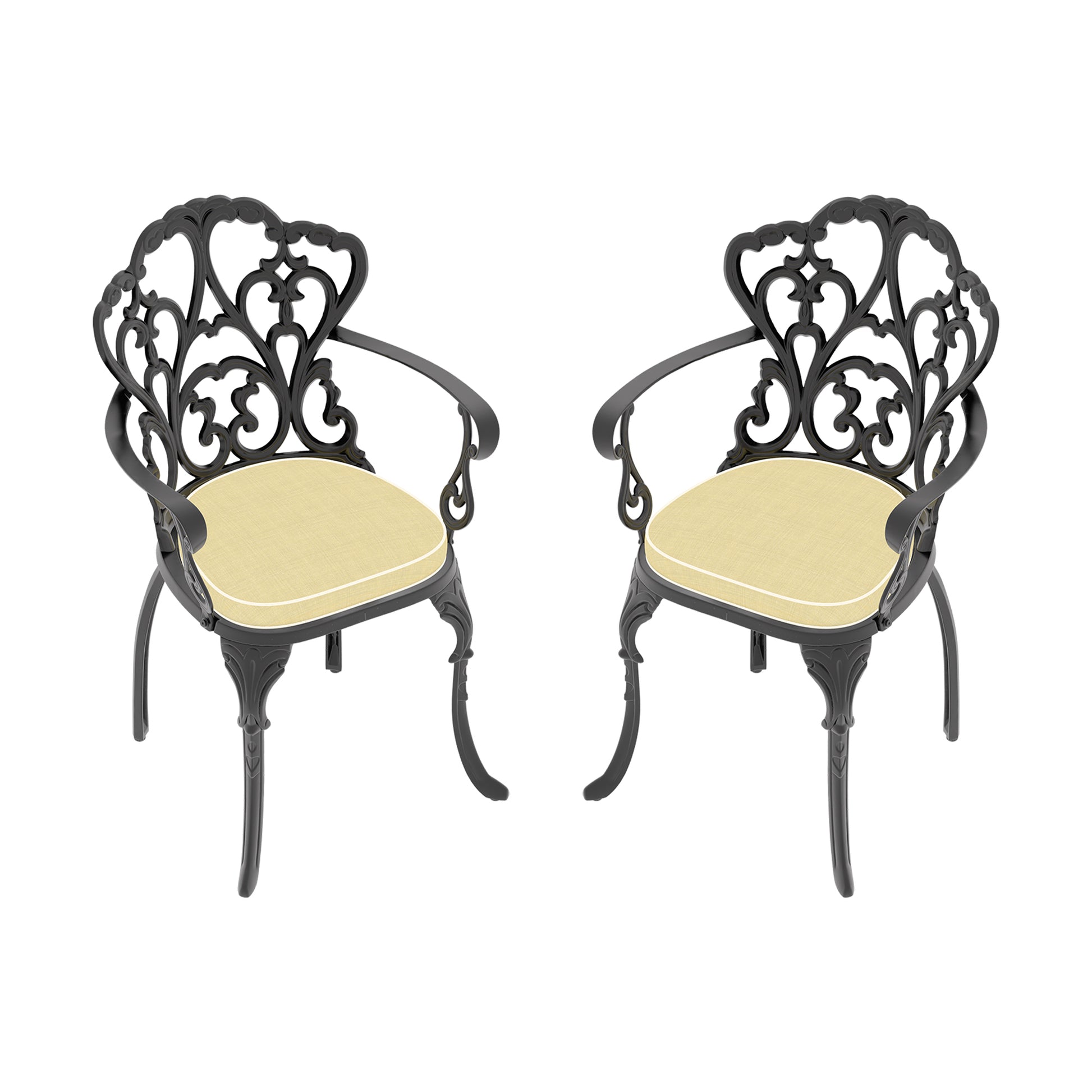 Cast Aluminum Patio Dining Chair 2Pcs With Black Frame And Cushions In Random Colors Yes Complete Patio Set Black Rust Resistant Frame Water Resistant Cushion Garden & Outdoor Complete Patio Sets Aluminium