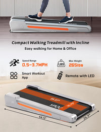 Walking Pad With Incline, 3.0Hp Under Desk Treadmill With Incline, Walking Pad Treadmill With Incline 265 Lbs Capacity, 3 Level Adjustable Incline Silver Steel