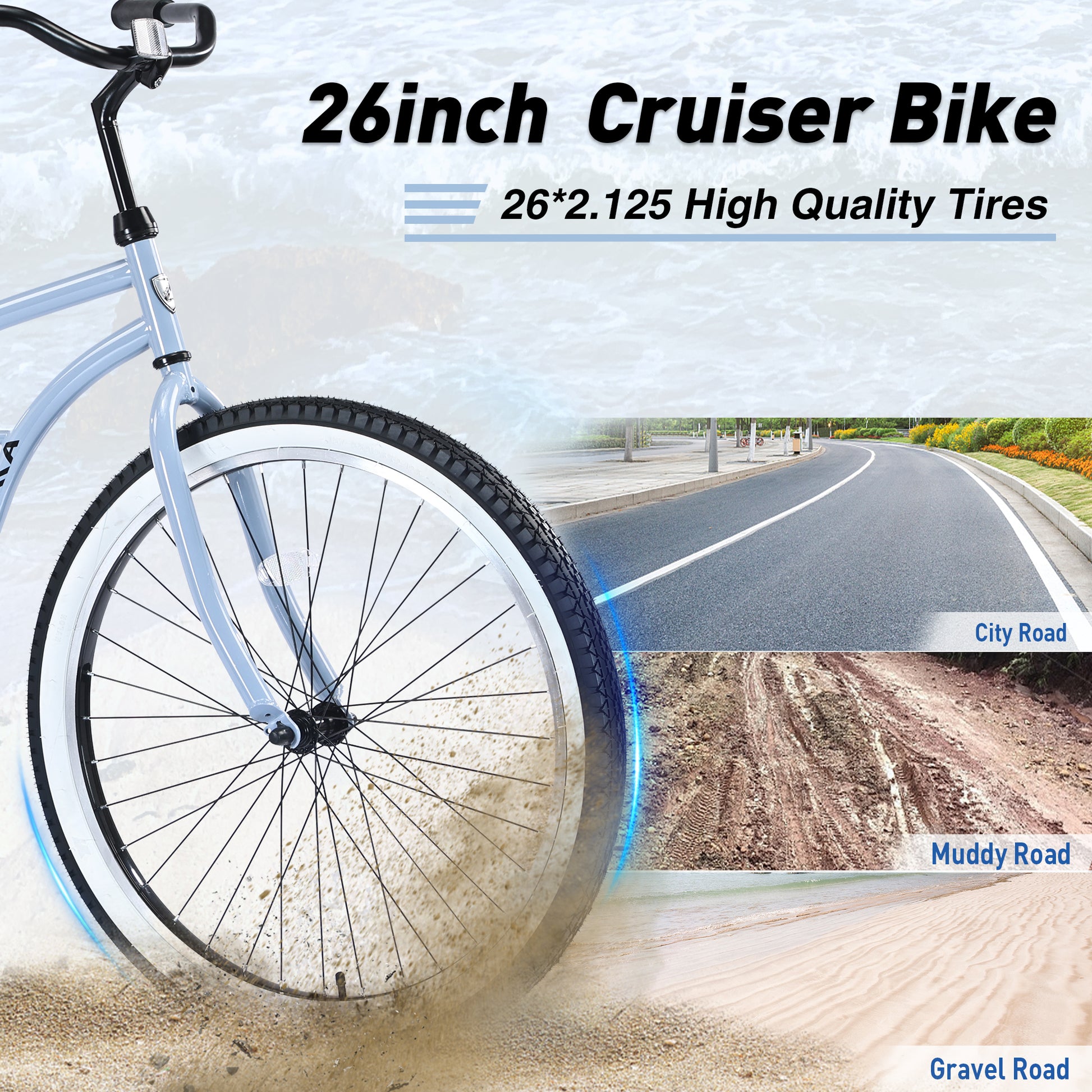 Single Speed Bicycles 26"Inch,Steel Frame, Wide Wheels For Stability, Rear Coaster Brakes,Multiple Colorswomen'S Beach Cruiser Bike Cycling Blue Garden & Outdoor Steel