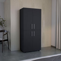 Armoire Wardrove 70" H, Double Doors, 6 Shelves, 2 Hanging Rods, Black Black Solid Wood Mdf Engineered Wood