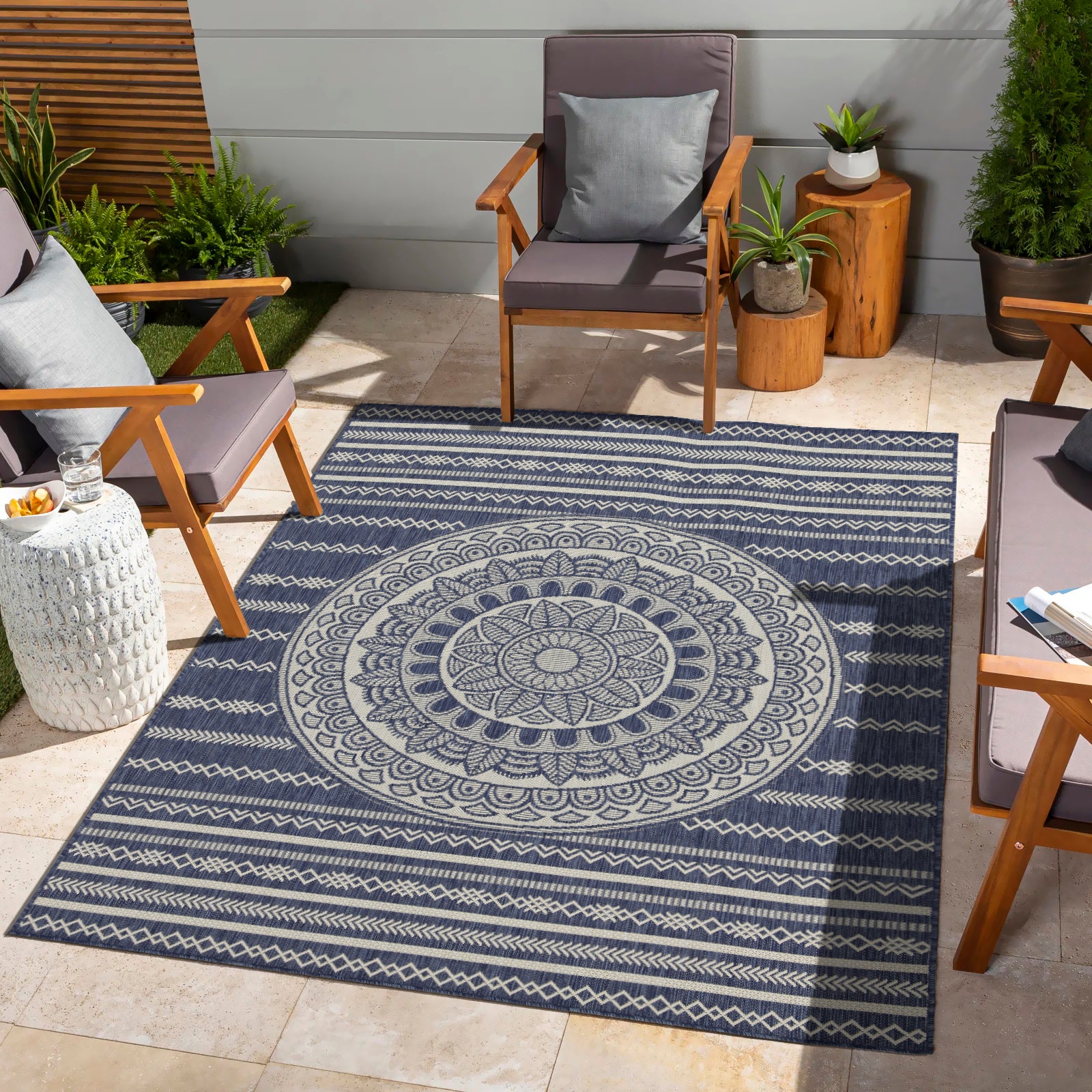 Sunshine Gc Har2016 Blue 7 Ft. 10 In. X 10 Ft. 3 In. Indoor Outdoor Area Rug Blue Polyester Polypropylene