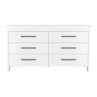 Double Dresser, Four Legs, 6 Drawer, Superior Top, White White Solid Wood Mdf Engineered Wood