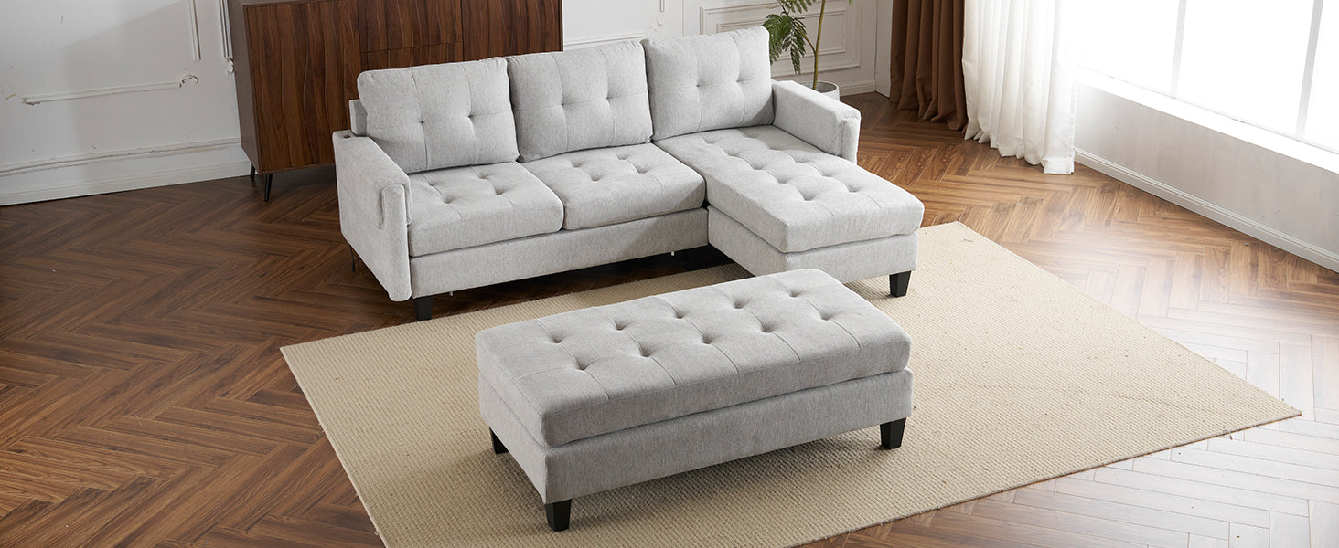 83.4" L Shaped Sofa Sectional Couch Sofa Bed With Two Usb Ports, A Movable Ottoman And A Reversible Chaise Lounge For Living Room, Grey Grey Foam Chenille 5 Seat