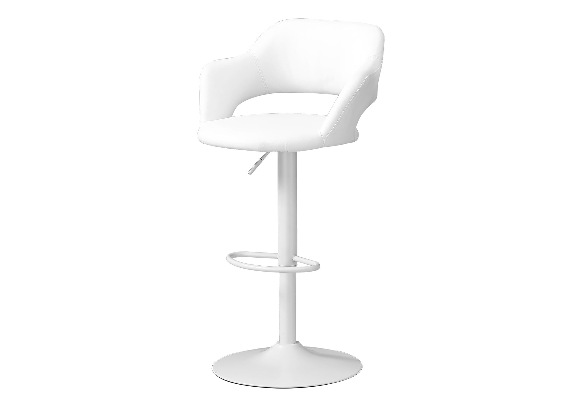 Bar Stool, Swivel, Bar Height, Adjustable, White Metal, Leather Look, Contemporary, Modern White Foam Faux Leather