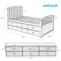 Twin Size Platform Storage Bed Solid Wood Bed With 6 Drawers,White Twin White Solid Wood