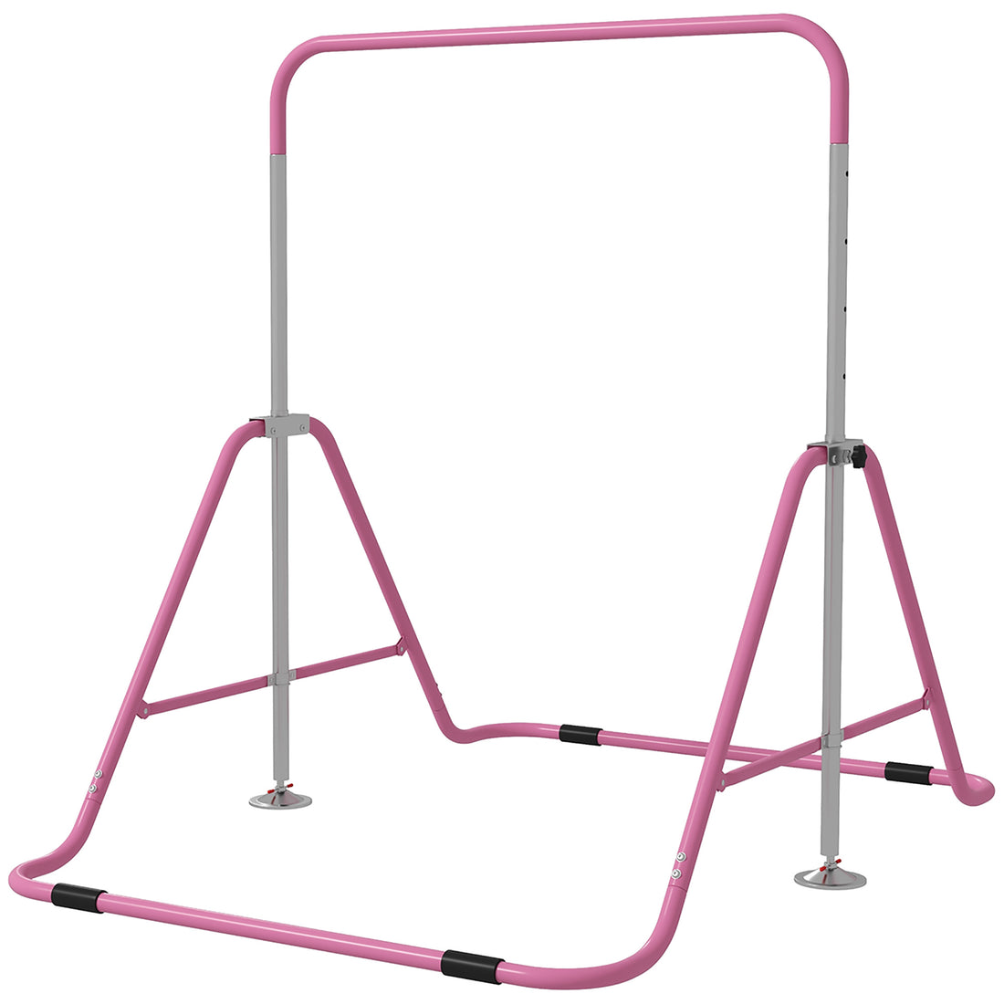 Qaba Folding Gymnastics Bar For Kids With Shock Absorption, Adjustable Gymnastics Horizontal Bar, Gymnastics Kip Bar For Home Use, Pink Pink Steel