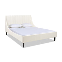 Aspen Vertical Tufted Modern Headboard Platform Bed Set, Queen, Cloud White Performance Velvet Box Spring Not Required Queen White Wood Foam Velvet Velvet