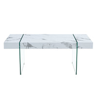 43.3"X23.6" White Marble Patterned Mdf Coffee Table With Tempered Glass Legs.Suitable For Living Room.It Can Be Used Not Only As A Coffee Table But Also As A Side Table Or Display Stand.