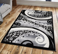 Jersey Area Rugs, Carpets For Livingroom, 7X10 Area Rugs ,1843 Black Bone Rectangle 8&10 Black Grey Contemporary Abstract Polypropylene