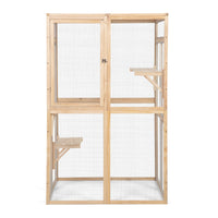 Wooden Cat Catio, Outdoor Cat Enclosure, Cat House With Platforms, Sunshine Board, Hammock, Door, Kitten Cage Condo, Burlywood Burly Wood Wood Metal