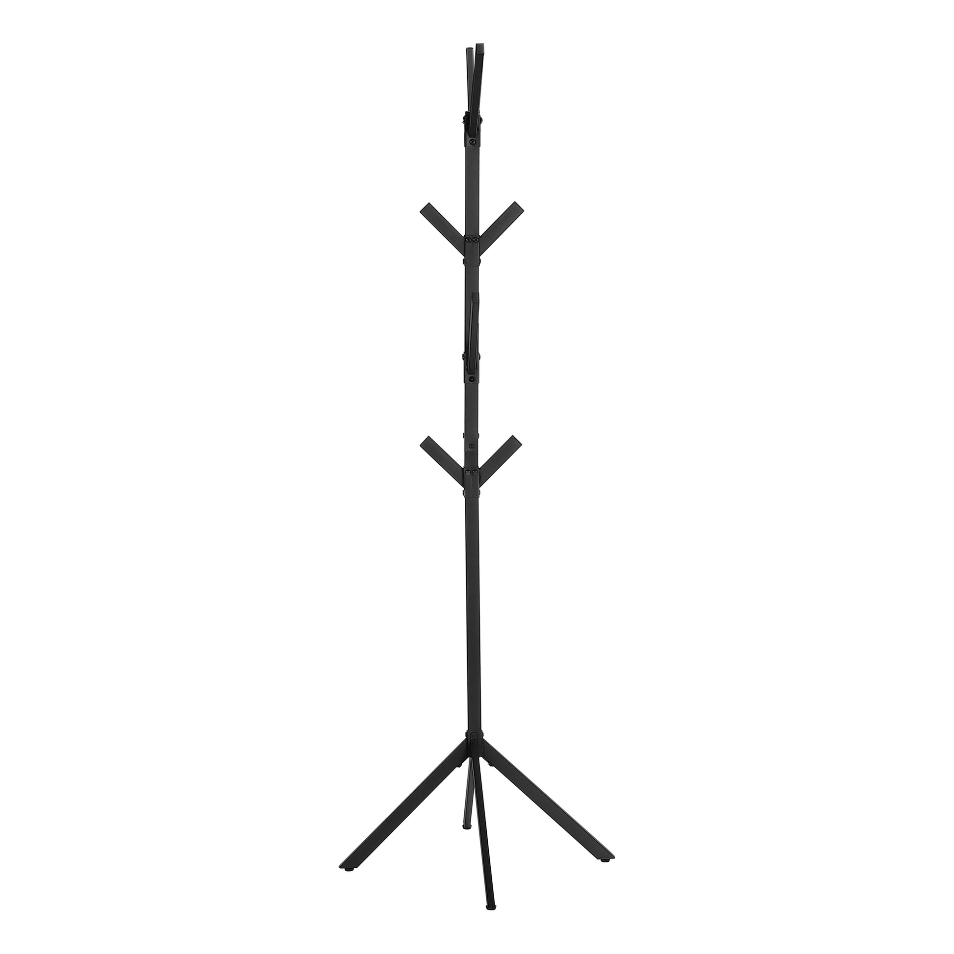 Coat Rack, Hall Tree, Free Standing, 8 Hooks, Entryway, 70"H, Bedroom, Black Metal, Contemporary, Modern Black Metal