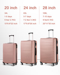 3 Piece Luggage Sets With 7 Pcs Organizer Bags For Kinds Of Travel Rose Gold Abs