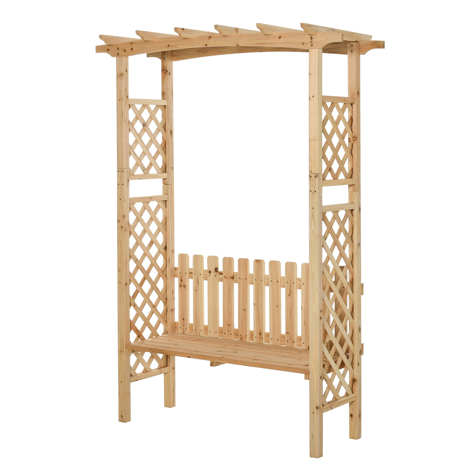 Outsunny Wooden Garden Arbor For Climbing Plants With Garden Bench, Garden Arch To Grow Grapes & Vines, Patio Decor & 2 Person Outdoor Wood Decorative Seating, Natural Natural Wood