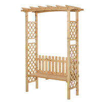 Outsunny Wooden Garden Arbor For Climbing Plants With Garden Bench, Garden Arch To Grow Grapes & Vines, Patio Decor & 2 Person Outdoor Wood Decorative Seating, Natural Natural Wood