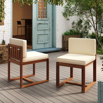 Patio Dining Chairs Set Of 2 Teak Beige Acacia Wood