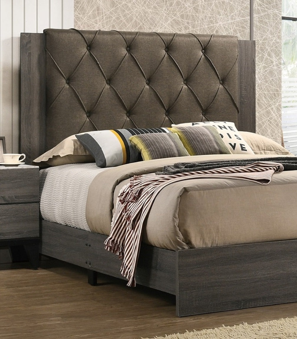 Contemporary 1Pc King Size Bed Bedroom Furniture Tufted Design Headboard Rubberwood 1Pc Bedframe Gray Finish Box Spring Required King Gray Wood Bedroom Classic,Contemporary,Modern,Transitional