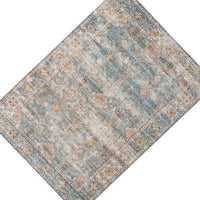 Mia 7 X 5 Medium Soft Fabric Floor Area Rug, Washable, Vintage Two Tone Border Design Multicolor Fabric