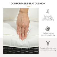 Outsunny Patio Wicker Adirondack Chair, Outdoor All Weather Rattan Fire Pit Chair W Soft Cushions, Tall Curved Backrest And Comfortable Armrests For Deck Or Garden, Cream White Cream White Steel