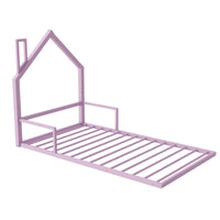 Twin Size Metal Floor Bed With House Shaped Headboard, Pink Box Spring Not Required Twin Pink Metal Bedroom Bed Frame Metal