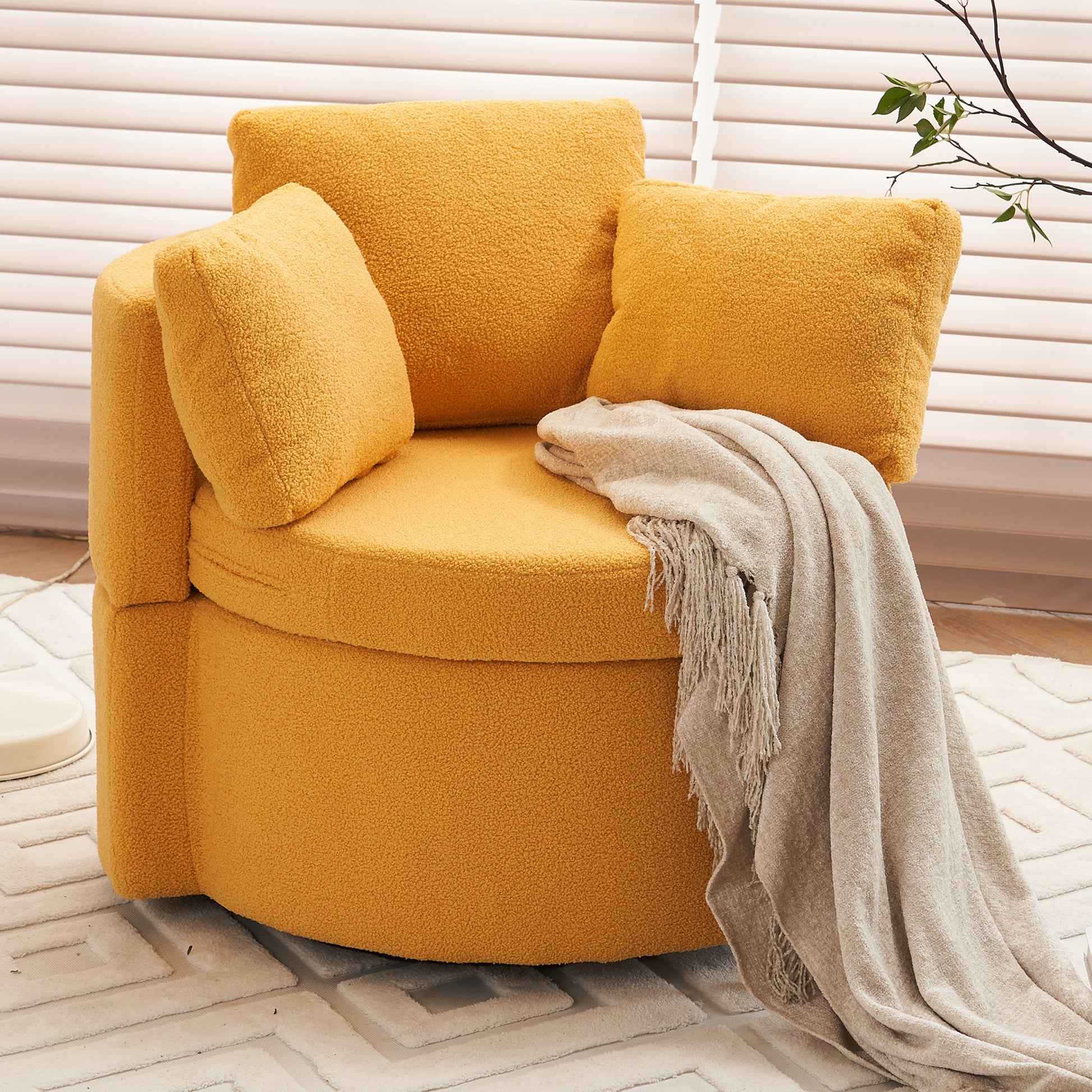 029 Teddy Fabric Swivel And Storage Chair With Back Cushion For Living Room,Yellow Yellow Primary Living Space Modern Foam Teddy