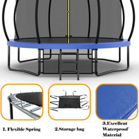 12Ft Recreational Kids Trampoline With Safety Enclosure Net & Ladder, Outdoor Recreational Trampolines Blue Steel