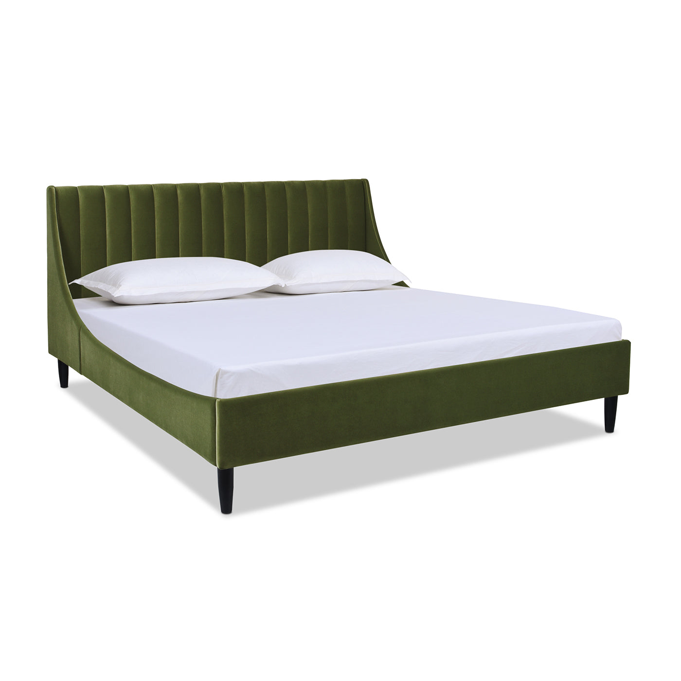 Aspen Vertical Tufted Headboard Platform Bed Set, King, Olive Green Performance Velvet Box Spring Not Required King Olive Green Wood Foam Velvet Velvet