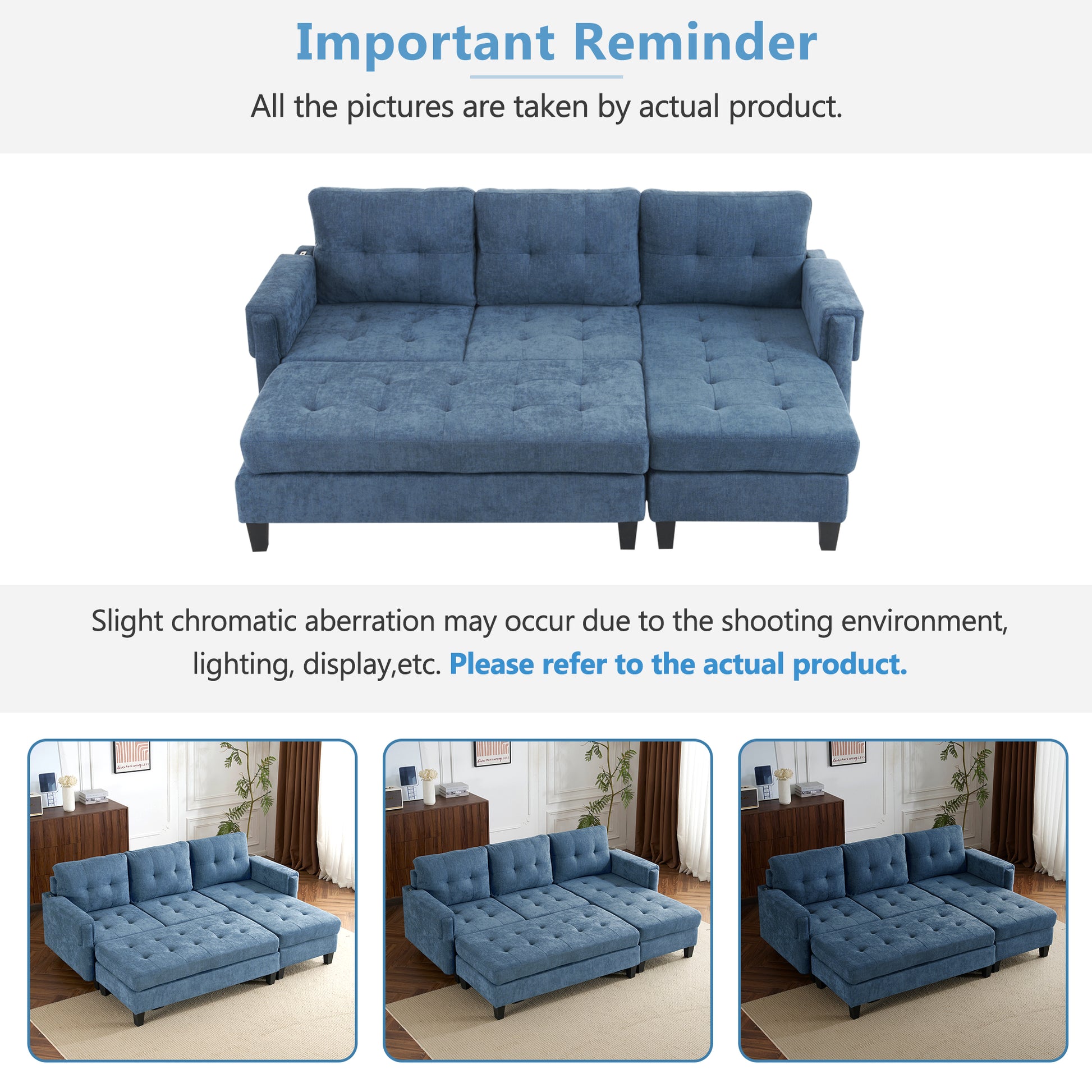 83.4" L Shaped Sofa Sectional Couch Sofa Bed With Two Usb Ports, A Movable Ottoman And A Reversible Chaise Lounge For Living Room, Navy Blue Navy Blue Foam Chenille 5 Seat