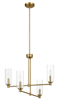 Enigma Four Lights Chandelier With Clear Ribbed Glass Satin Brass Antique Brass,Clear,Gold Ceiling Lights Brass,Glass