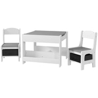 Qaba 3 Piece Kids Table And Chair Set, 2 In 1 Toddler Table And Chair Set With Reversible Tabletop Blackboard, Storage & Bookshelves For Playroom, Nursery, Gray Grey Mdf