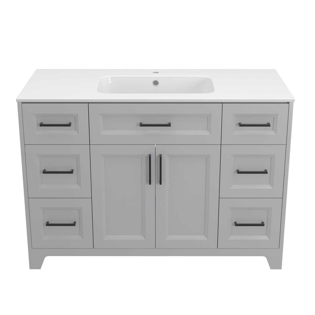 Solid Wood 48 Inch Bathroom Vanity With Single Sink Combo, Modern Vanity Cabinet With 2 Soft Closing Doors & 6 Full Extension Dovetail Drawers Light Grey 4 Light Grey 2 2 48 In & Above 32 To 35 In Soft Close Doors Bathroom Freestanding Luxury,Modern 20